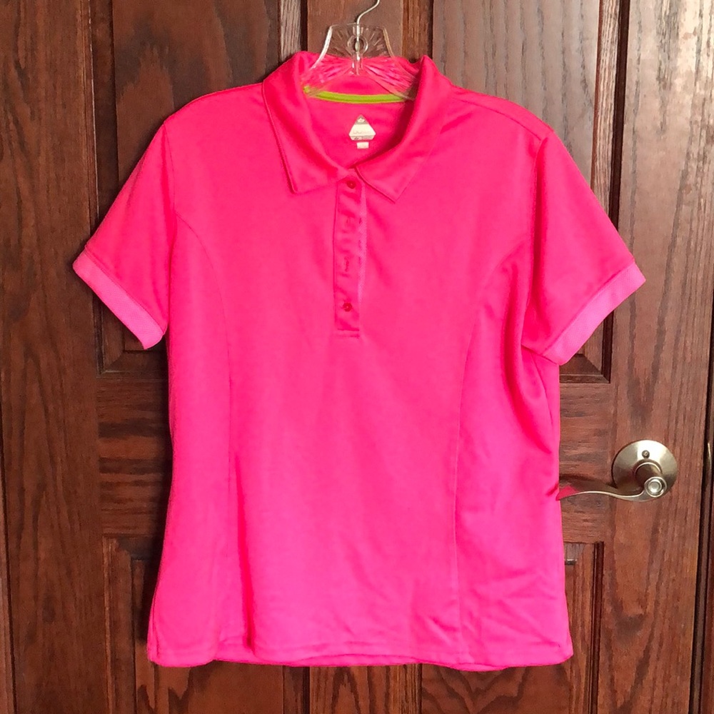 hot pink short sleeve golf shirt